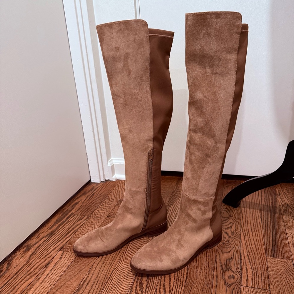 Suede Over-the-Knee Boots - Tan - Picture 2 of 6